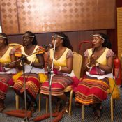 A group of ladies from the Makerere University Music, Dance and Drama Cultural Dance Troupe entertaining the guests.
