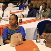 Dr. Cindy Evelyn Magara, Director of Nyati Motion Pictures (left) the developers of the Omukama Cwa II Kabalega Documentary together with a colleague attending the lecture.