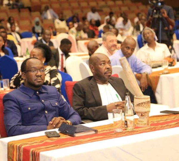 The Chief Prince of Bunyoro-Kitara Kingdom, Owek. Mugenyi Fred Rucunya (right) and Prince Dr. James Kisoro in attendance of the lecture.